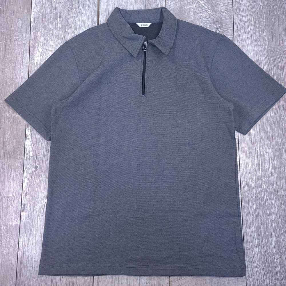 Zeus Quarter Zip Polo Shirt Mens XL Grey Short Sleeve Textured Casual Top